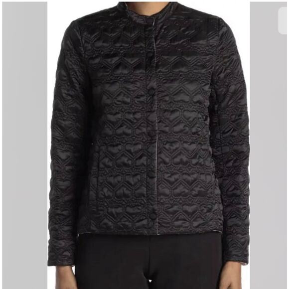 KATE SPADE Reversible Quilted Heart Satin Black Pink Ruffle Hem Jacket Coat M - Picture 3 of 16